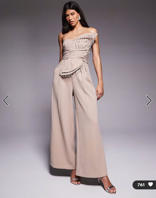 ASOS LUXE 3D petal jumpsuit with drop bead detail in stone