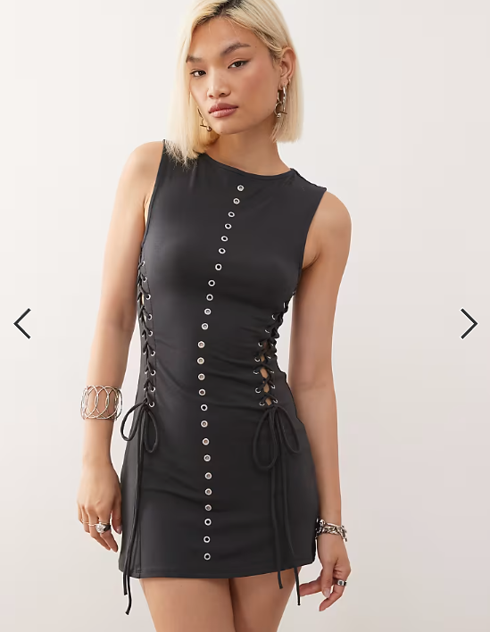 Weekday mini dress with eyelet detail in off-black