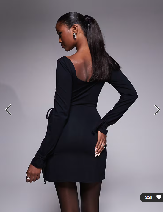 Asos - Fashionkilla exclusive cotton rich square neck long sleeve tie wrap waist mini dress in black
