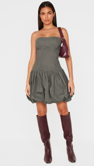 Charcoal Premium Twill Puffball Dress