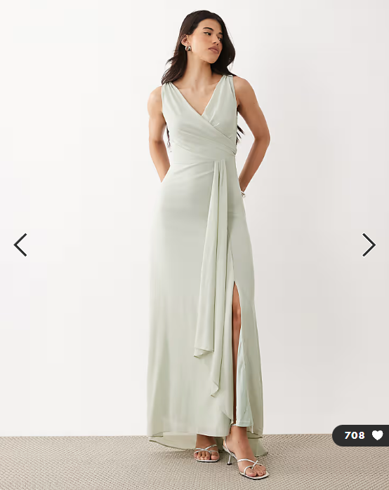 TFNC Bridesmaid chiffon wrap top draped maxi dress in sage green