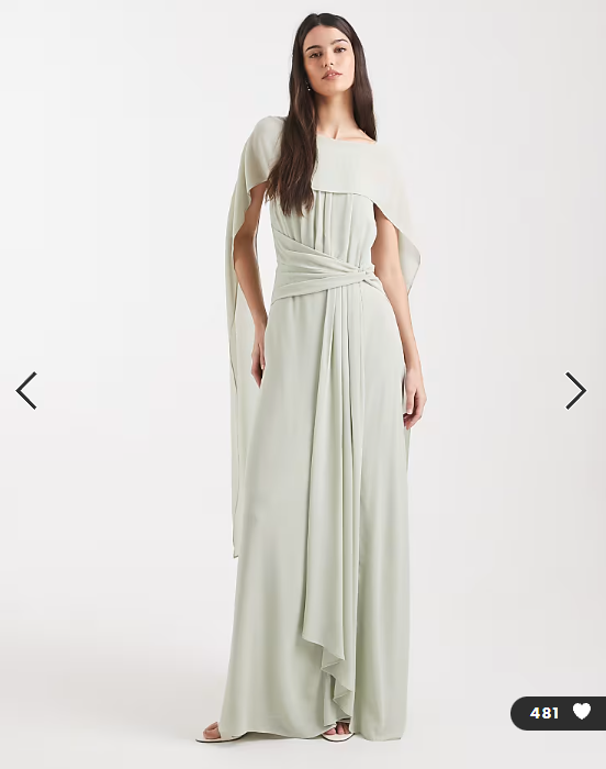 TFNC Bridesmaid chiffon cape twist detail maxi dress in sage green