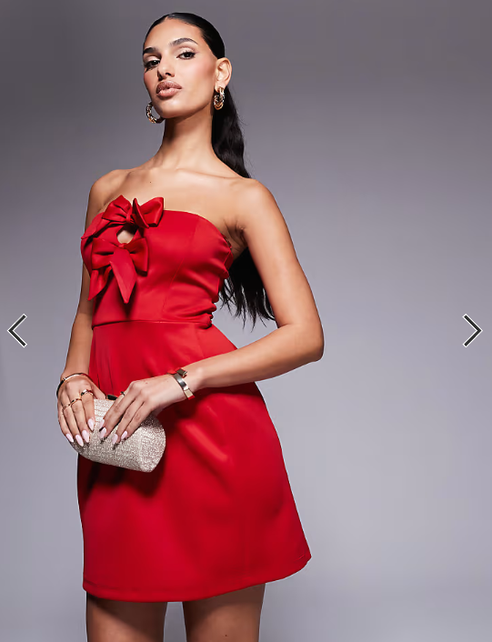 New Look bow detail bandeau mini dress in red