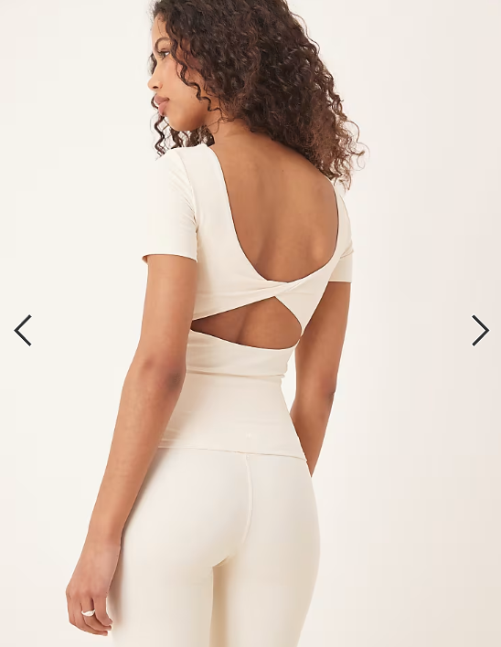TALA DayFlex built-in support twist back full length t-shirt in buttermilk