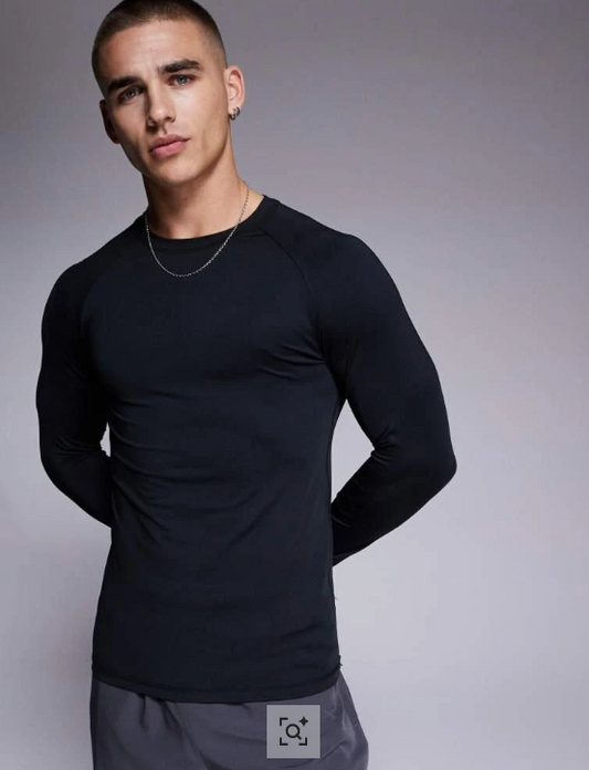 4505 Icon active quick dry muscle fit base layer training long sleeve top in black