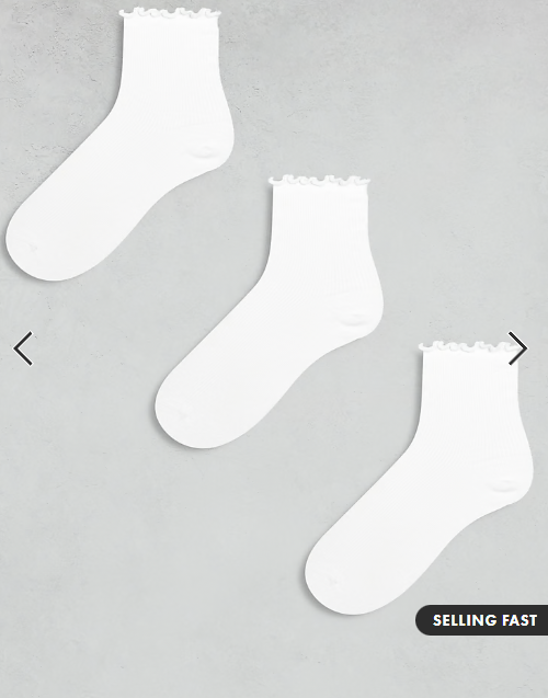 ASOS DESIGN 3 pack frill edge ankle socks in white