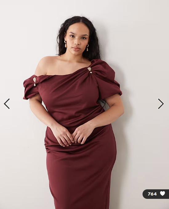 ASOS DESIGN Curve trim detail fallen shoulder puff sleeve midi dress in berry