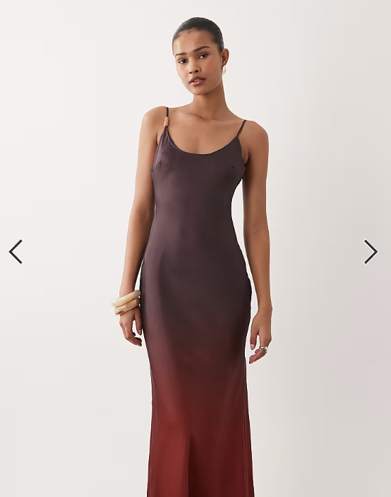 SNDYS satin bead detail scoop neck maxi dress in plum ombre