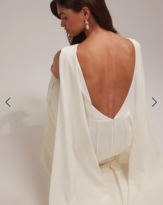 ASOS DESIGN slash neck wedding dress with draped back and scarf detail in ivory