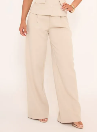 Mid Rise Wide Leg Trousers In Stone
