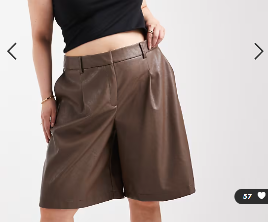 ASOS DESIGN Curve leather look longline pleat front safari shorts in brown
