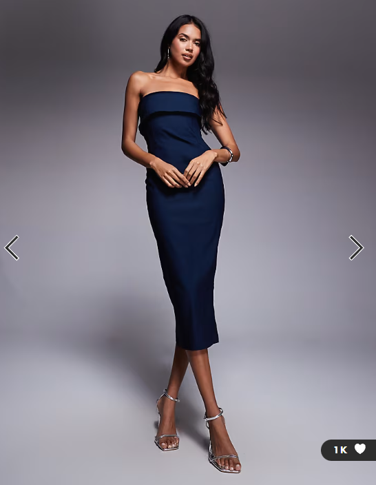 Vesper bengaline bandeau fold over midaxi dress in navy