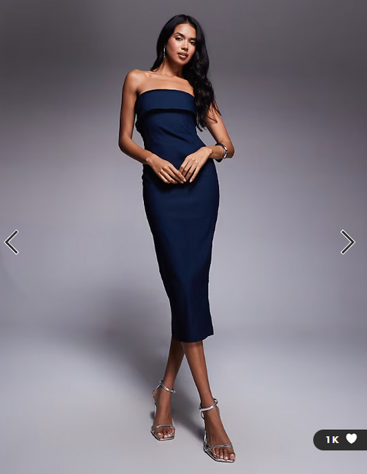 Vesper bengaline bandeau fold over midaxi dress in navy