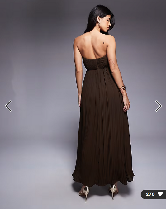 ASOS DESIGN wired bandeau cutout elevated maxi dress with full skirt in chocolate