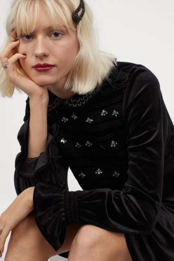 H&M -Velvet Stone Diamante collar dress