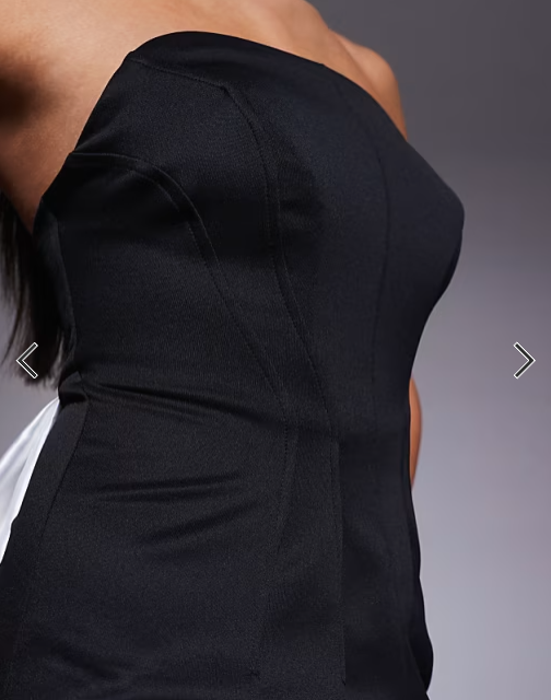 Asos - bandsau domed pencil with exaggerated tail mini dress in mono