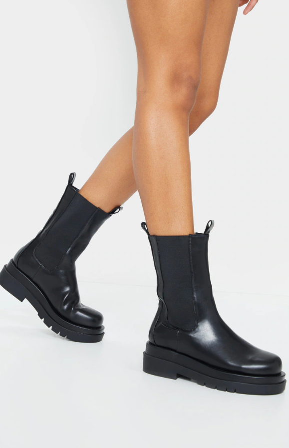 Black Calf High Chunky Chelsea Boot