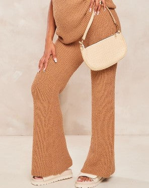 Maternity Chocolate Brown Popcorn Knitted High Waisted Trousers