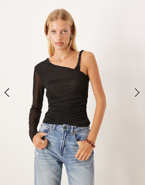 ASOS DESIGN twist strap asymmetric mesh top in black