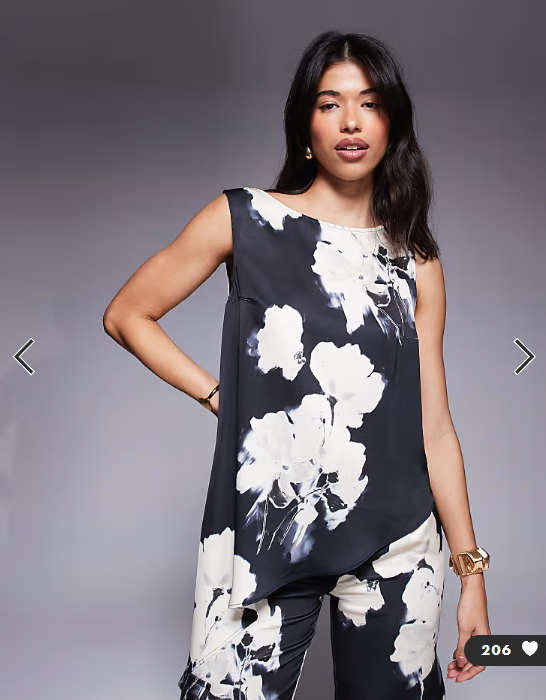 ASOS DESIGN tailored satin asymmetric drape top in floral print
