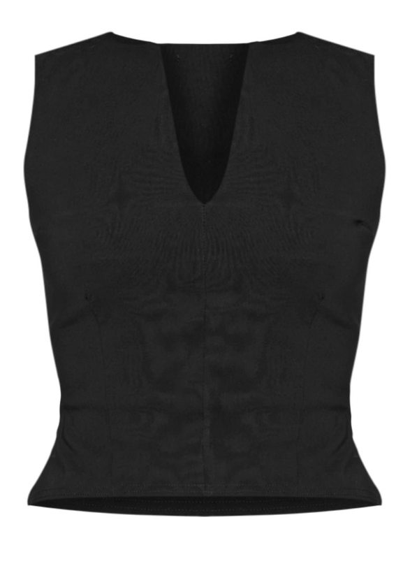 Black Bengaline V Neck Long Top
