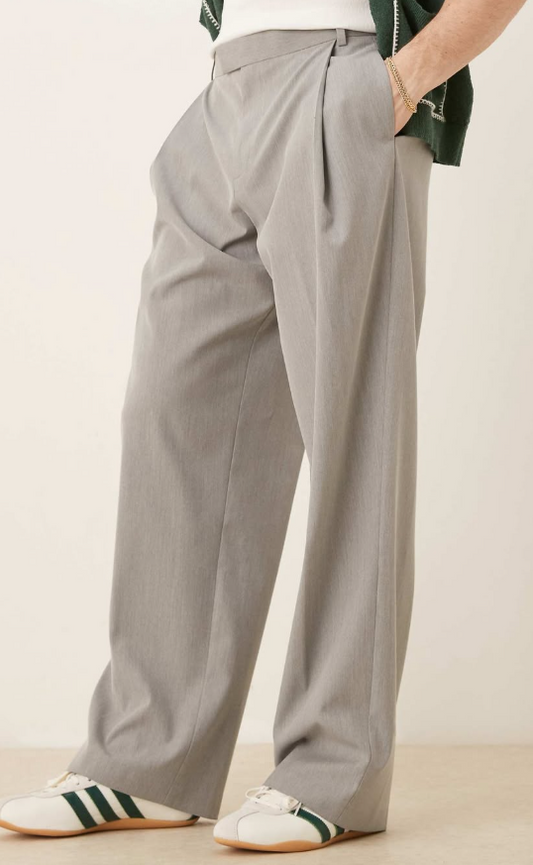 Asos - Smart wide leg trousers with deep pleats in grey