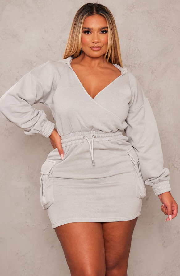 Shape Light Grey Washed Oversized Hoodie Sweat Dress