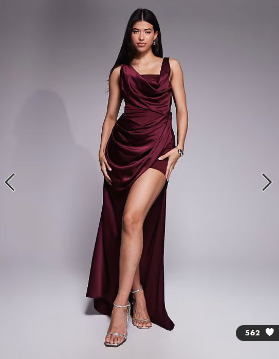 Asos - drape satin maxi dress with contrast bonded bodice in burgundy