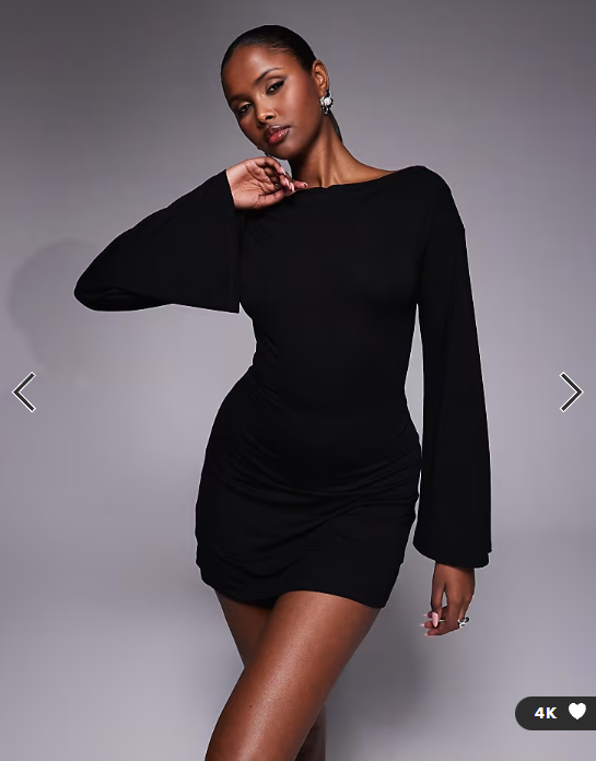ASOS DESIGN angel sleeve boat neck mini dress with cut out back detail in black