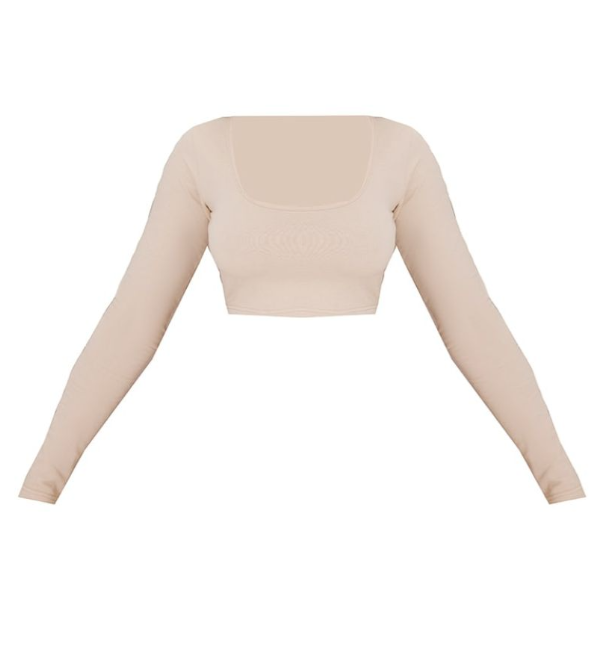 Plt - Stone Badge Cotton Long Sleeve Crop Top
