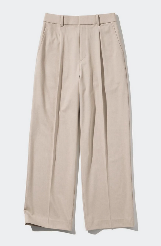 Uniqlo - Pleated Wide Pants - Beige