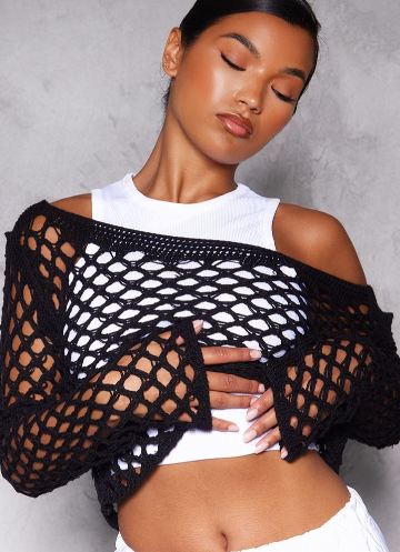 Black Oversized Cropped Crochet Top