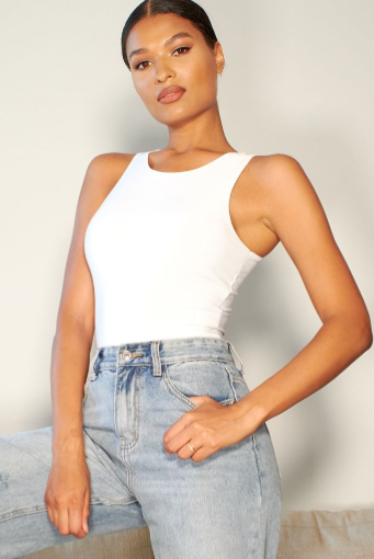 White Slinky Racer Sleeveless Bodysuit