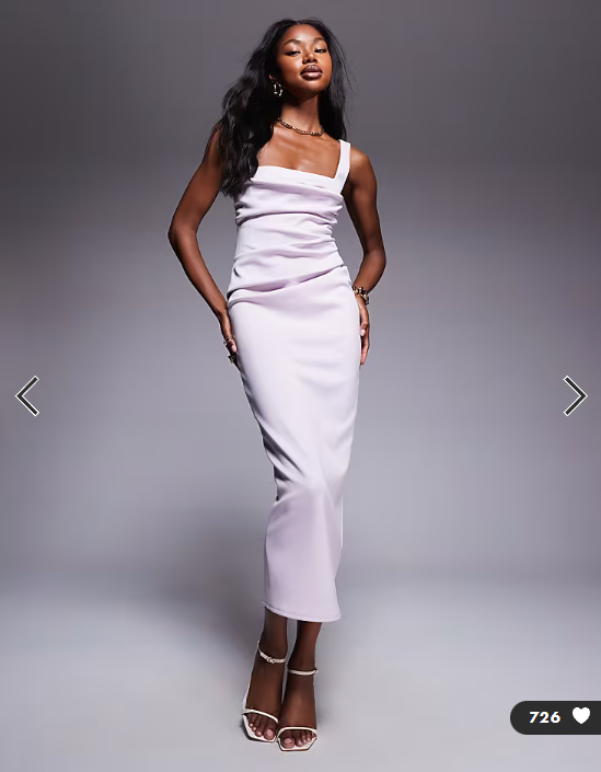 ASOS DESIGN curved neckline midi dress with split in lilac in scuba-style fabric