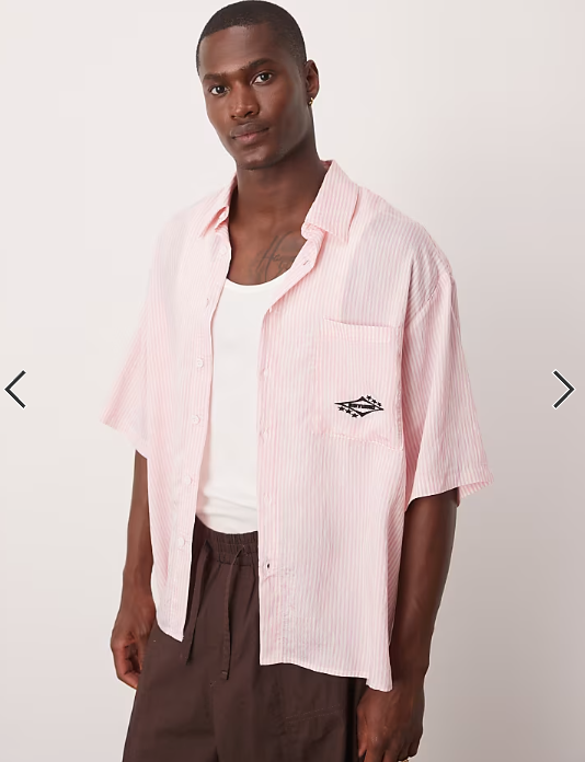 ASOS DESIGN oversized stripe shirt with embroidery in white