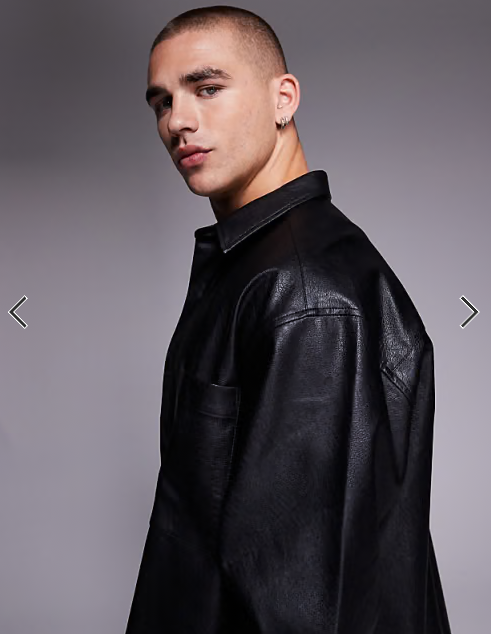 ASOS DESIGN boxy oversized faux leather shirt in black