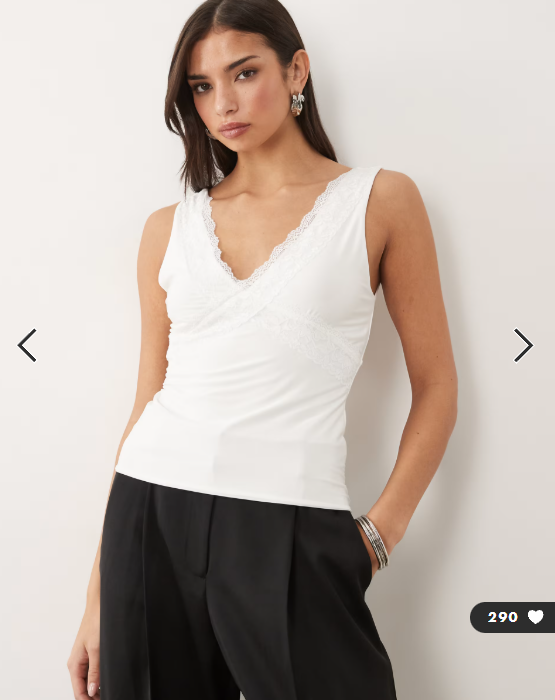 Fashionkilla exclusive double sculpted slinky lace trim v neck vest top in white