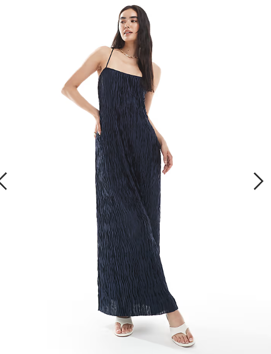 Vero Moda textured plisse cami maxi dress in navy