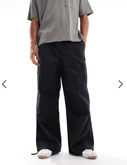 ASOS DESIGN oversized baggy cargo trousers in black ripstop