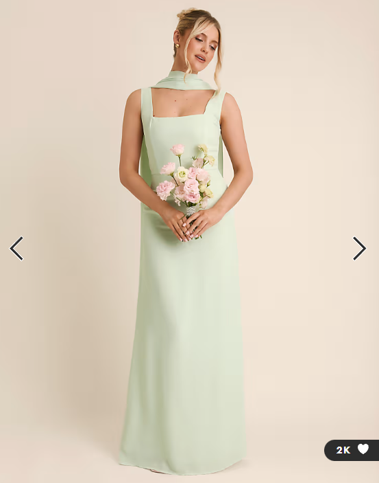 Six Stories Bridesmaid crepe square neck maxi dress with scarf neck in mint green