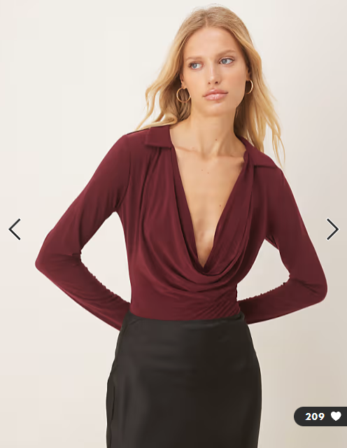 Asos - deep cowl neck slinky bodysuit in burgundy