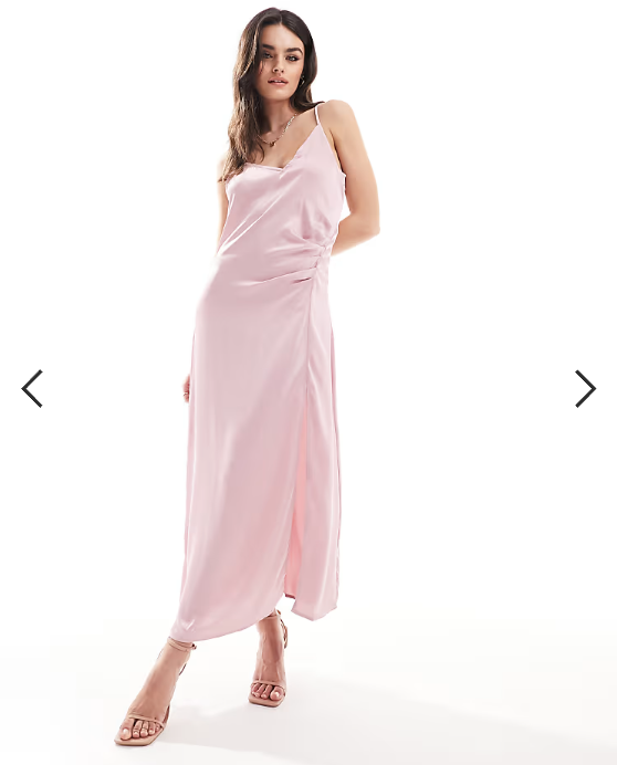 Vila Bridesmaid satin ruched side maxi dress in light pink