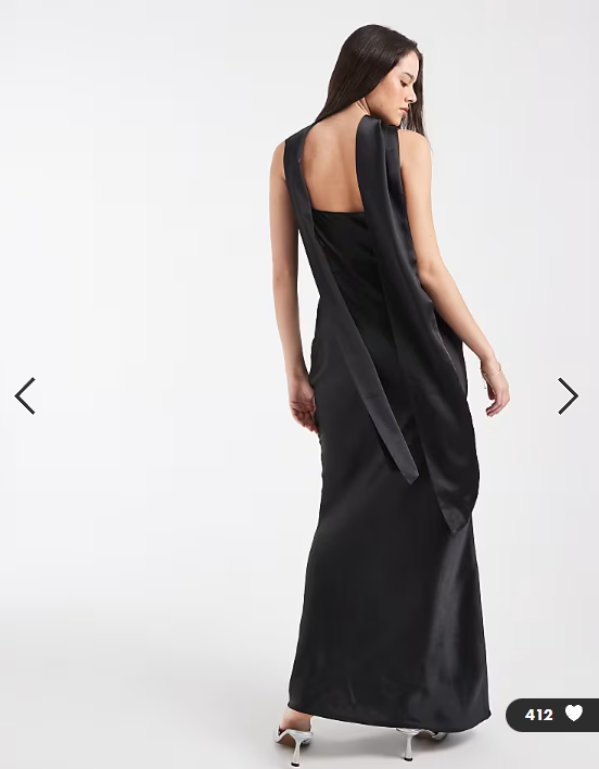 Pretty Lavish Bridesmaid Keisha satin cowl neck maxi dress with scarf in black