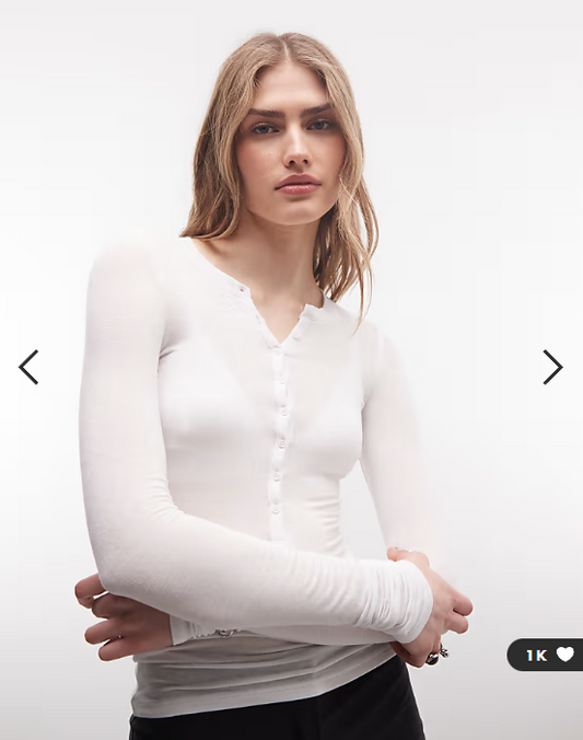 Weekday long sleeve henley t-shirt in white exclusive to ASOS