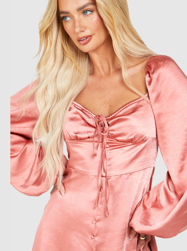 Boohoo - Satin Balloon Sleeves Milkmaid Mini Dress