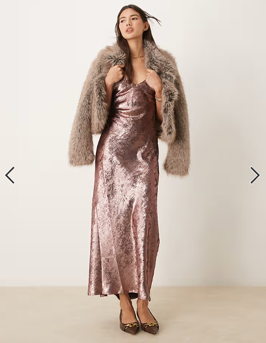 Miss Selfridge metallic maxi slip dress in pink