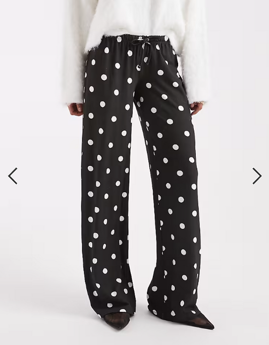 COLLUSION relaxed rib trousers in black and white polka dot
