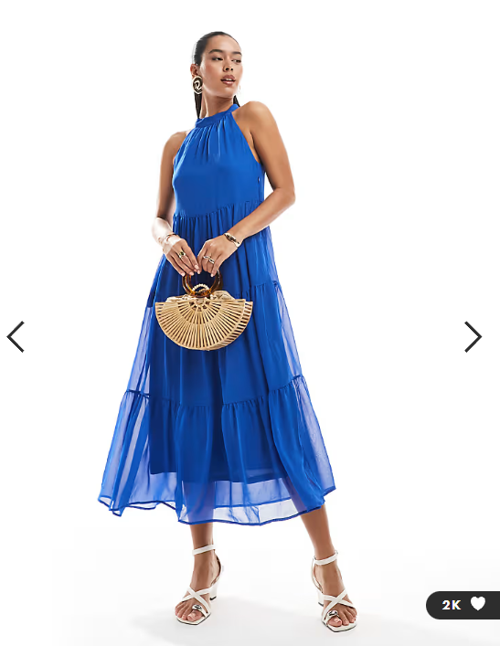 ONLY halterneck tiered maxi dress in bright blue