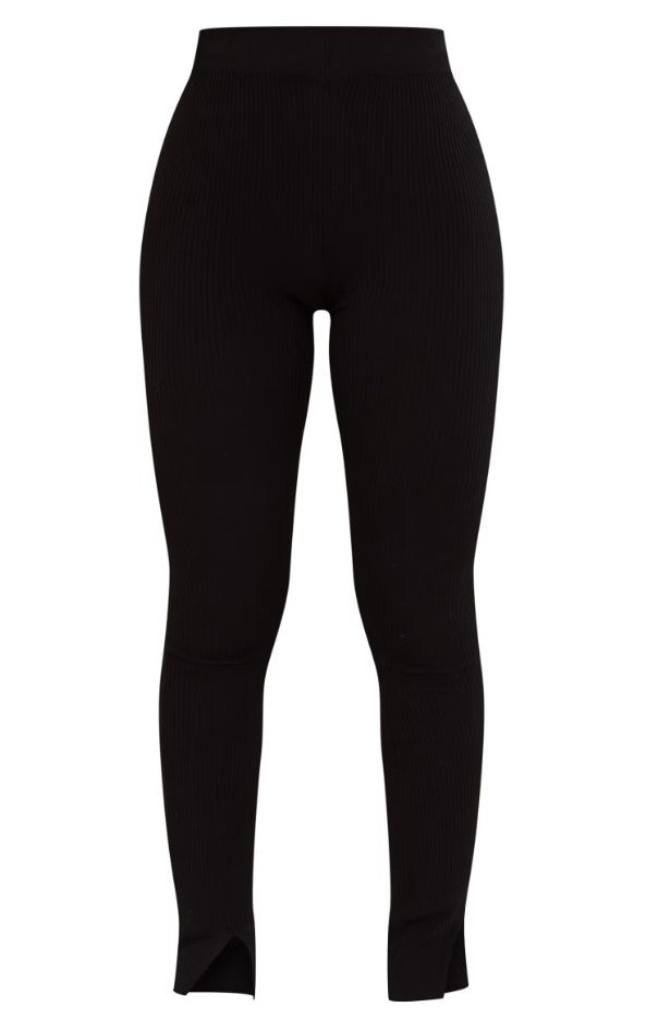 Black Knitted Split Hem Flare Trousers