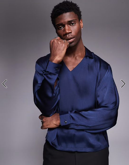 ASOS DESIGN boxy oversized overhead satin shirt in navy